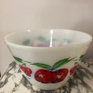 Vintage fire king bowl milkglass cherries and apples like new